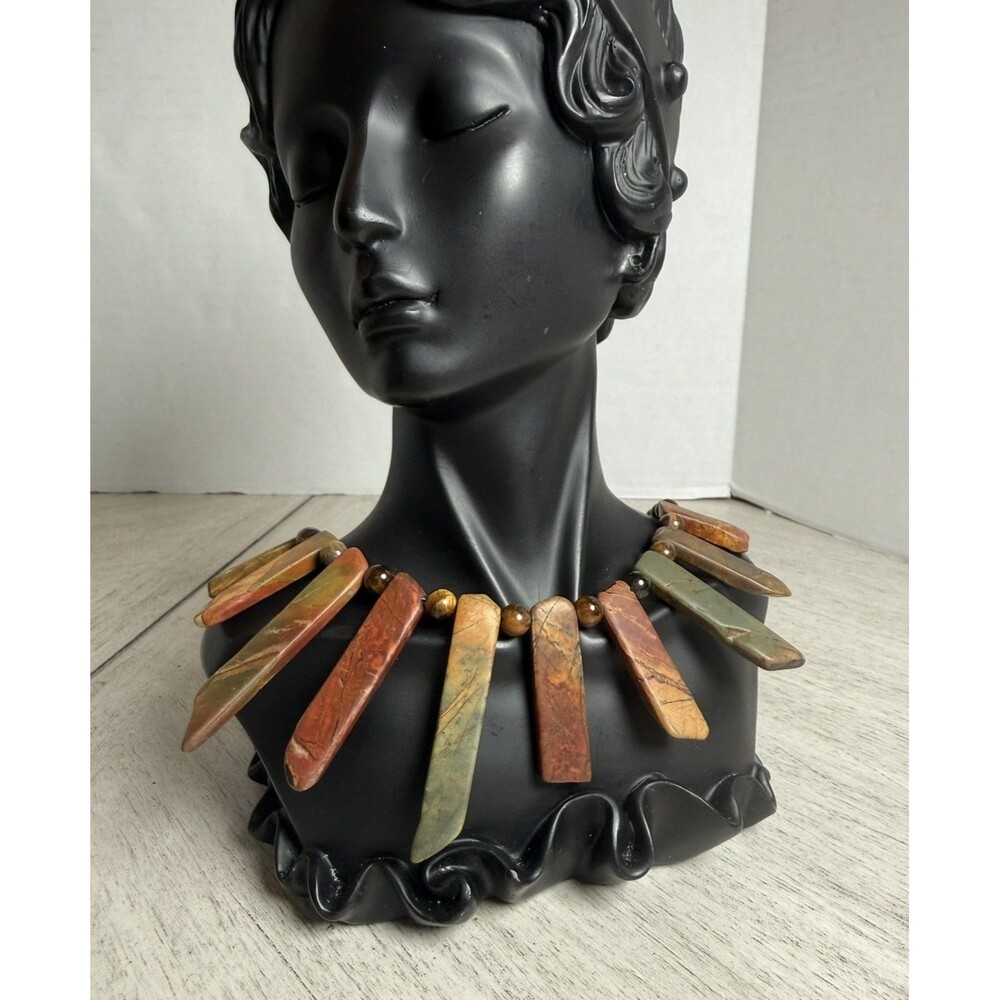 Handcrafted Multicolor Jasper Stone Slab Bib Fringe Statement Collar Necklace